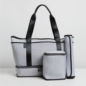 Light Gray Perforated Tote Bag with Black Trim